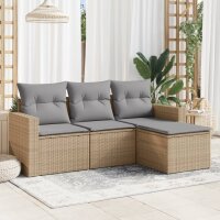 vidaXL 4-tlg. Garten-Sofagarnitur mit Kissen Beige Poly...