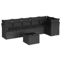 vidaXL 7-tlg. Garten-Sofagarnitur mit Kissen Schwarz Poly Rattan