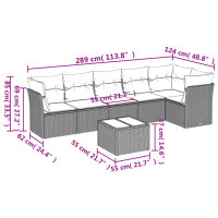 vidaXL 7-tlg. Garten-Sofagarnitur mit Kissen Schwarz Poly Rattan