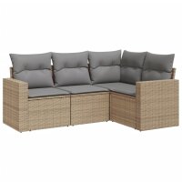 vidaXL 4-tlg. Garten-Sofagarnitur mit Kissen Beige Poly...