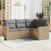 vidaXL 4-tlg. Garten-Sofagarnitur mit Kissen Beige Poly...