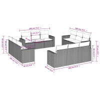 vidaXL 12-tlg. Garten-Sofagarnitur mit Kissen Schwarz Poly Rattan