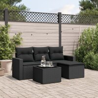 vidaXL 5-tlg. Garten-Sofagarnitur mit Kissen Schwarz Poly Rattan