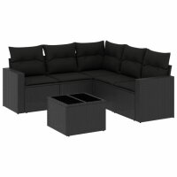 vidaXL 6-tlg. Garten-Sofagarnitur mit Kissen Schwarz Poly...