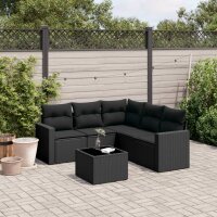 vidaXL 6-tlg. Garten-Sofagarnitur mit Kissen Schwarz Poly...