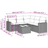 vidaXL 6-tlg. Garten-Sofagarnitur mit Kissen Schwarz Poly Rattan