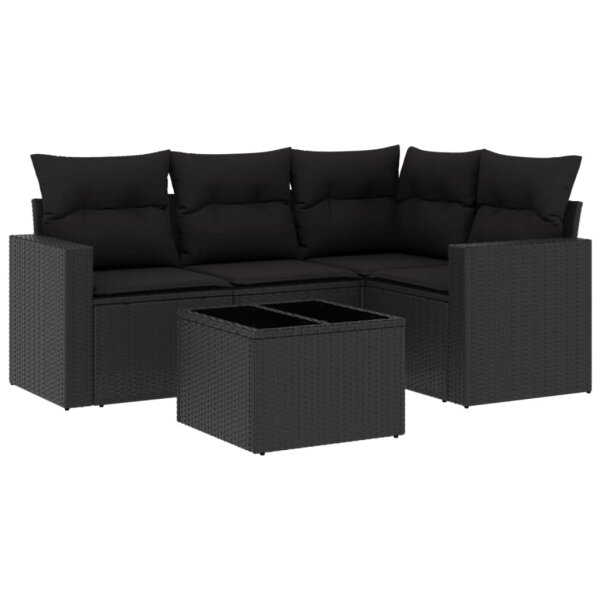 vidaXL 5-tlg. Garten-Sofagarnitur mit Kissen Schwarz Poly Rattan