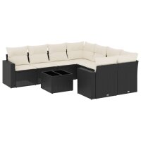 vidaXL 9-tlg. Garten-Sofagarnitur mit Kissen Schwarz Poly...