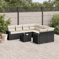 vidaXL 9-tlg. Garten-Sofagarnitur mit Kissen Schwarz Poly...