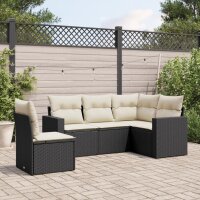 vidaXL 5-tlg. Garten-Sofagarnitur mit Kissen Schwarz Poly...