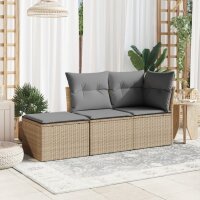 vidaXL Gartenhocker mit Kissen Beige 55x55x37 cm Poly Rattan