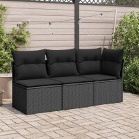 vidaXL Gartensofa ohne Armlehnen mit Kissen Schwarz Poly Rattan