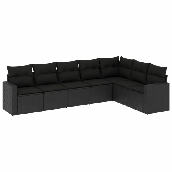 vidaXL 7-tlg. Garten-Sofagarnitur mit Kissen Schwarz Poly Rattan