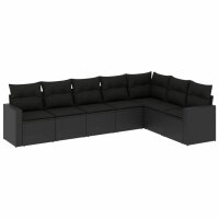 vidaXL 7-tlg. Garten-Sofagarnitur mit Kissen Schwarz Poly...