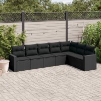 vidaXL 7-tlg. Garten-Sofagarnitur mit Kissen Schwarz Poly...