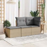 vidaXL Gartenhocker mit Kissen Beige 55x55x37 cm Poly Rattan