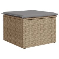 vidaXL Gartenhocker mit Kissen Beige 55x55x37 cm Poly Rattan