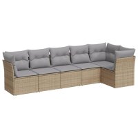 vidaXL 6-tlg. Garten-Sofagarnitur mit Kissen Beige Poly...