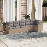 vidaXL 6-tlg. Garten-Sofagarnitur mit Kissen Beige Poly...