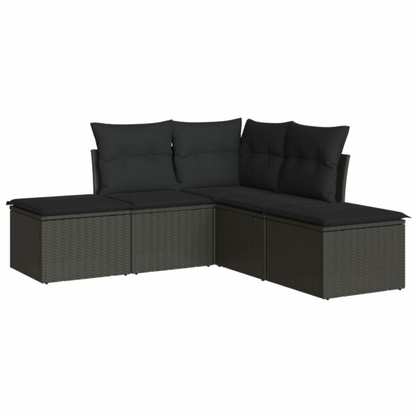 vidaXL 5-tlg. Garten-Sofagarnitur mit Kissen Schwarz Poly Rattan