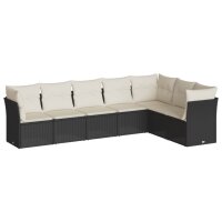 vidaXL 7-tlg. Garten-Sofagarnitur mit Kissen Schwarz Poly...