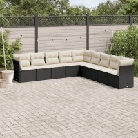 vidaXL 9-tlg. Garten-Sofagarnitur mit Kissen Schwarz Poly...