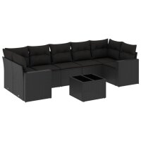 vidaXL 8-tlg. Garten-Sofagarnitur mit Kissen Schwarz Poly...