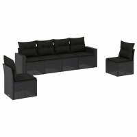 vidaXL 6-tlg. Garten-Sofagarnitur mit Kissen Schwarz Poly...