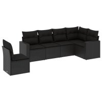 vidaXL 6-tlg. Garten-Sofagarnitur mit Kissen Schwarz Poly...