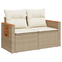 vidaXL Gartensofa mit Kissen 2-Sitzer Beige Poly Rattan