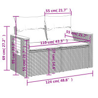 vidaXL Gartensofa mit Kissen 2-Sitzer Beige Poly Rattan