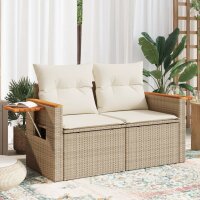 vidaXL Gartensofa mit Kissen 2-Sitzer Beige Poly Rattan