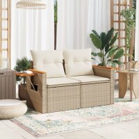 vidaXL Gartensofa mit Kissen 2-Sitzer Beige Poly Rattan