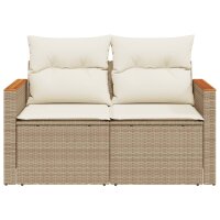 vidaXL Gartensofa mit Kissen 2-Sitzer Beige Poly Rattan