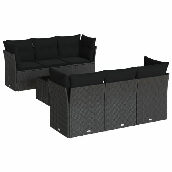 vidaXL 7-tlg. Garten-Sofagarnitur mit Kissen Schwarz Poly Rattan