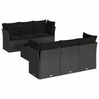 vidaXL 7-tlg. Garten-Sofagarnitur mit Kissen Schwarz Poly...