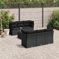 vidaXL 7-tlg. Garten-Sofagarnitur mit Kissen Schwarz Poly...