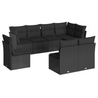 vidaXL 8-tlg. Garten-Sofagarnitur mit Kissen Schwarz Poly Rattan