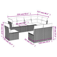 vidaXL 8-tlg. Garten-Sofagarnitur mit Kissen Schwarz Poly Rattan