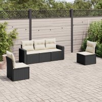 vidaXL 5-tlg. Garten-Sofagarnitur mit Kissen Schwarz Poly Rattan