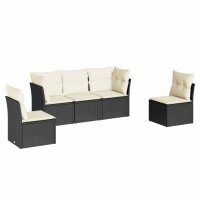 vidaXL 5-tlg. Garten-Sofagarnitur mit Kissen Schwarz Poly...