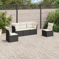 vidaXL 5-tlg. Garten-Sofagarnitur mit Kissen Schwarz Poly...