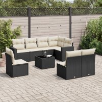 vidaXL 9-tlg. Garten-Sofagarnitur mit Kissen Schwarz Poly Rattan