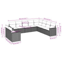 vidaXL 10-tlg. Garten-Sofagarnitur mit Kissen Schwarz Poly Rattan