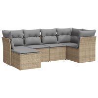 vidaXL 6-tlg. Garten-Sofagarnitur mit Kissen Beige Poly Rattan