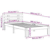 vidaXL Massivholzbett mit Kopfteil Wachsbraun 75x190 cm Kiefer