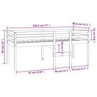 vidaXL Hochbett Wachsbraun 75x190 cm Massivholz Kiefer