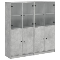 vidaXL B&uuml;cherschrank mit T&uuml;ren Betongrau 136x37x142 cm Holzwerkstoff