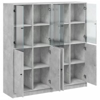 vidaXL B&uuml;cherschrank mit T&uuml;ren Betongrau 136x37x142 cm Holzwerkstoff