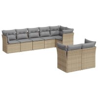 vidaXL 8-tlg. Garten-Sofagarnitur mit Kissen Beige Poly Rattan